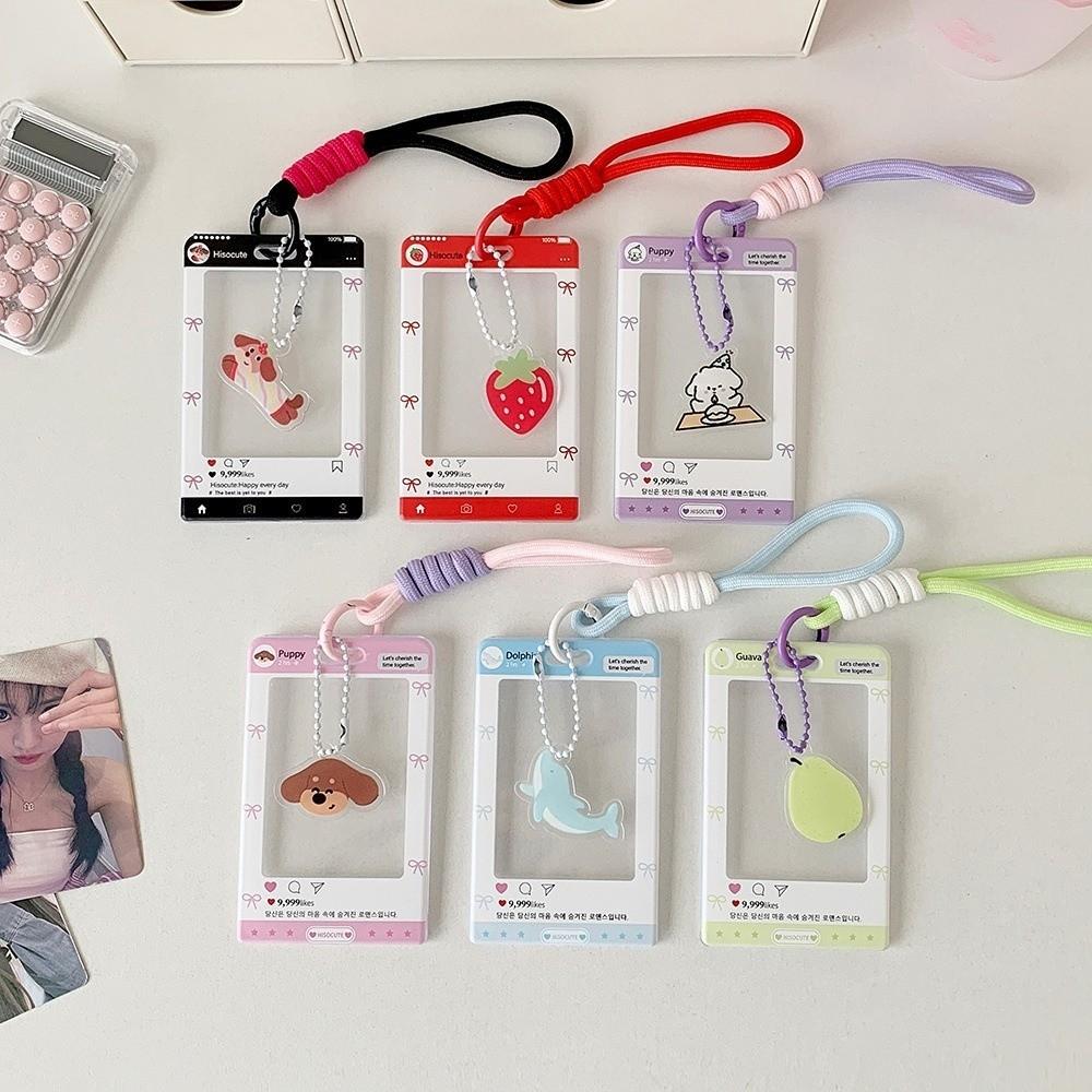 Portable Sliding Keychain Card Holder with Transparent Window Wristlet Lanyard K-Pop Idol Photo Card Storage Case Bag Pendant