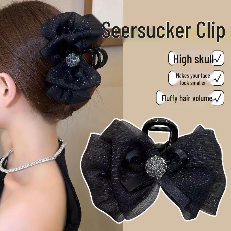 Elegant Retro Satin Bow Hair Clip for Women - Perfect for Low Ponytails and Head Ornaments