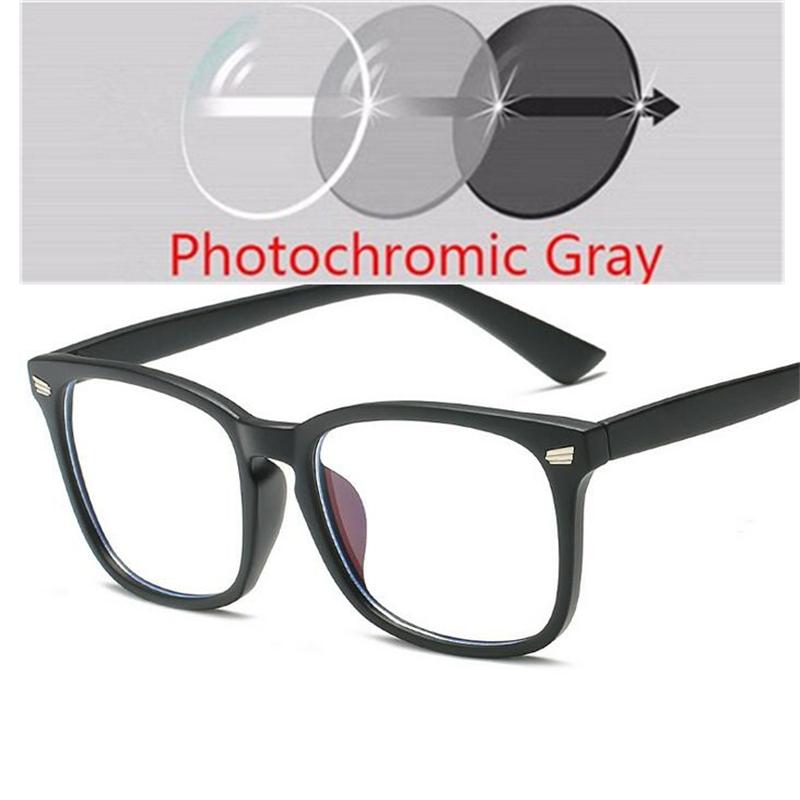 Square Photochromic Prescription Eyeglasses Women Men Rivets Full Frame Nearsighted Glasses 0 -0.5 -0.75 -1.0 To -6.0