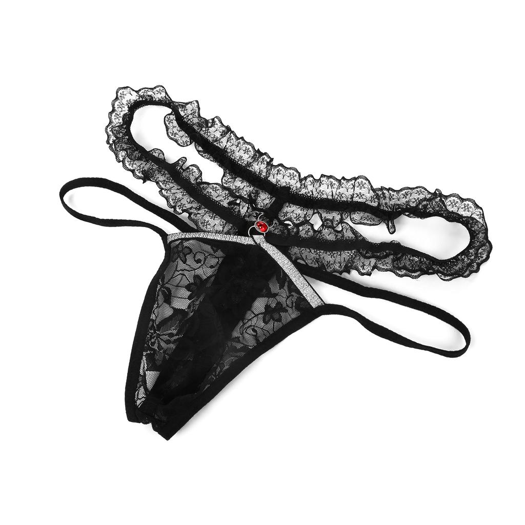 Men Sexy Thong Lace Sheer Underwear tanga hombre Man Panties Sissy Erotic Lingerie G String Ultra-Thin Rhinestone Underpants