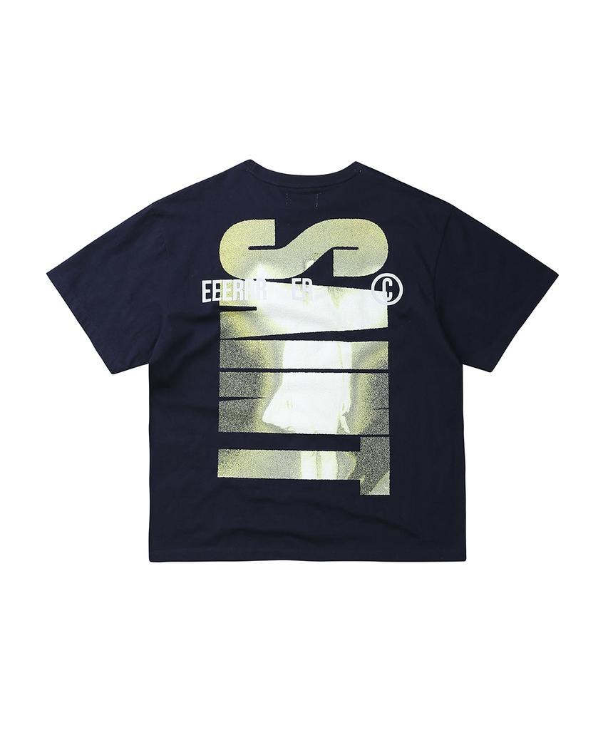 EEERRR Big Saint Logo Over-Crop Fit T-Shirt (Navy)
