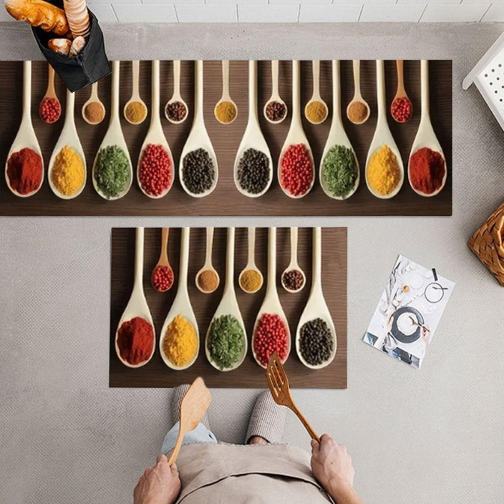 Waterproof Spices Kitchen Carpet Anti-fouling Spices Rug Skin Friendly Spices Kitchen Mat  Kitchen