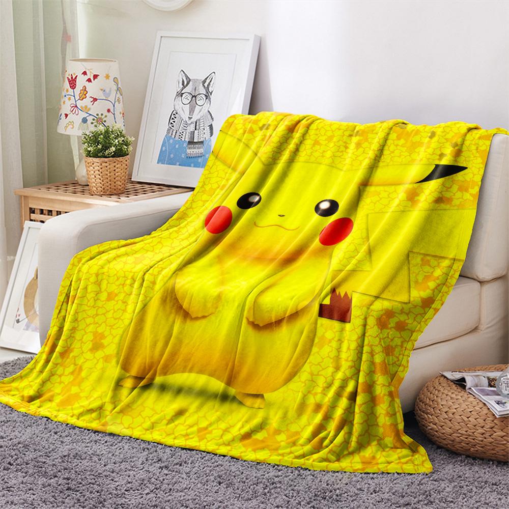 Happy Pikachu  Print Flannel Blanket, High quality Comfortable for All Seasons, Home Decor, Warmth and Comfort