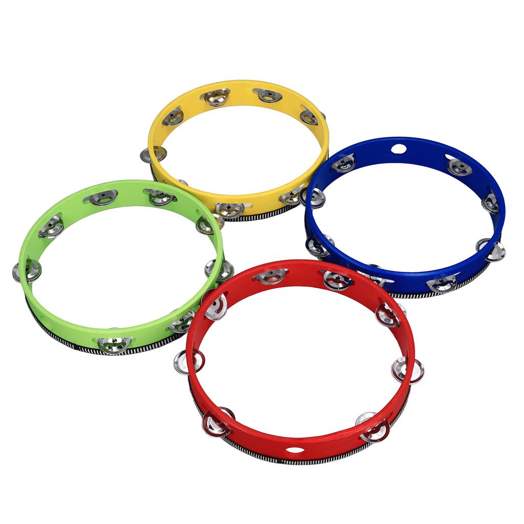 4Pcs Wooden Tambourine Set Metal Jingles Handheld Tambourine Drum for Churches Concerts Percussion Instrument