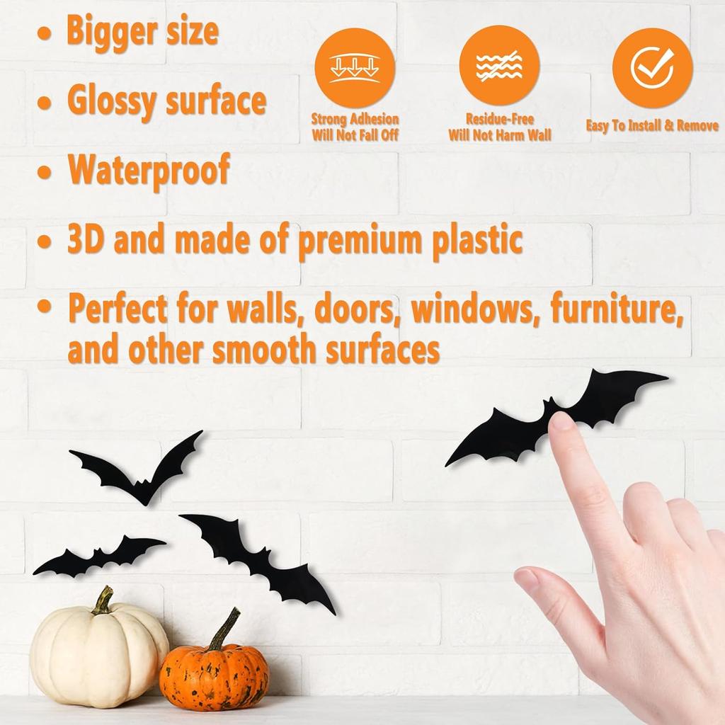 Halloween Decorations, 120PCS Bats Halloween Decor Indoor Outdoor, Realistic PVC 3D Black Scary Bat Stickers Wall Decor for Party Decorations