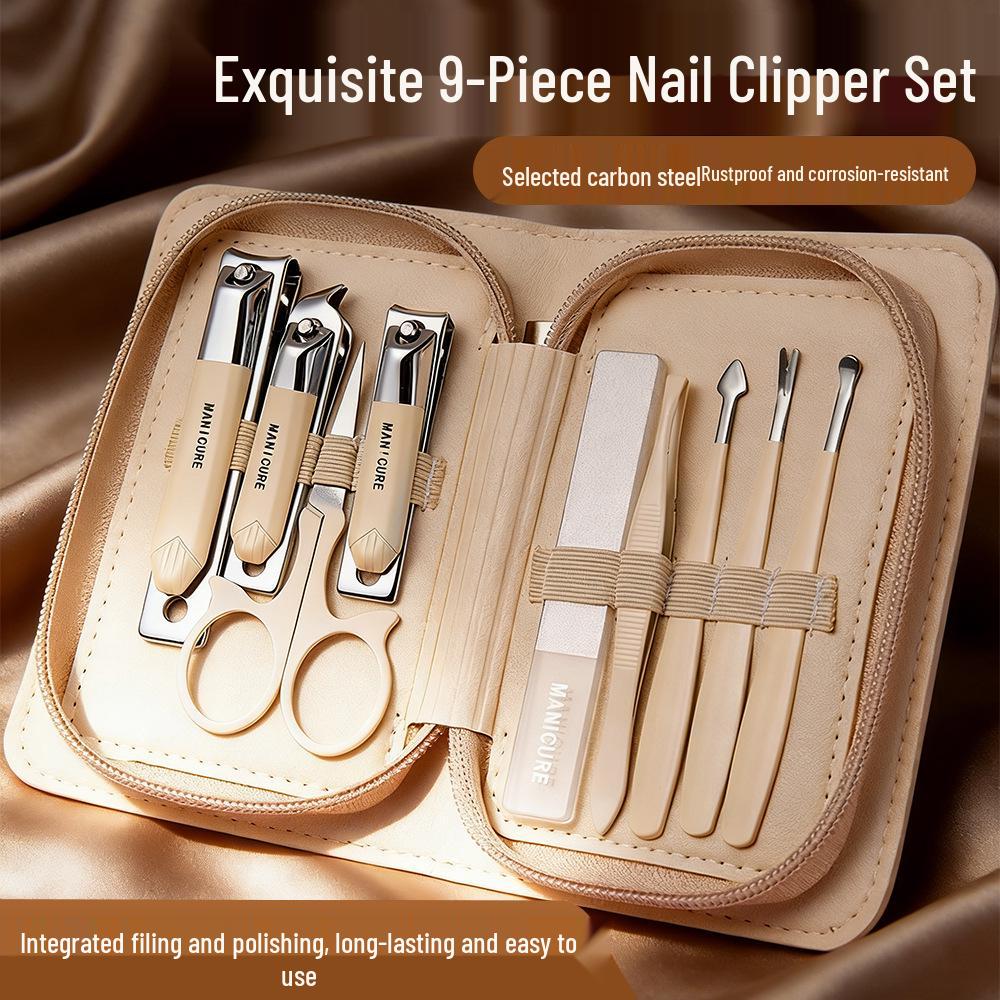9-Piece Stainless Steel Nail Clippers & Manicure Set with Scissors and Cuticle Pusher