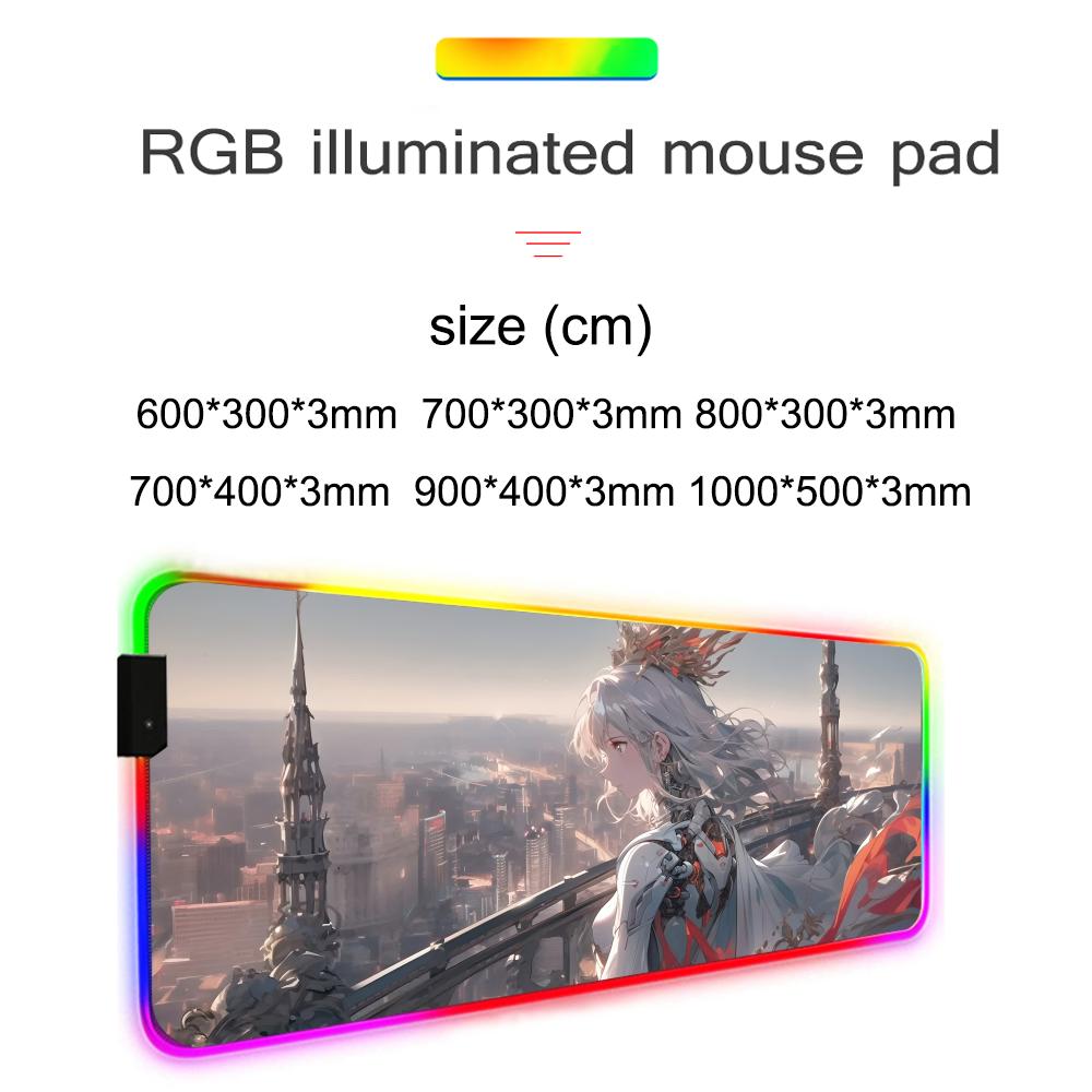 Anime Girl Mecha Mouse Pad RGB Gaming Mousepad Big LED Pad PC Desk Mat Luminous Mouse Pad Large Keyboard Mats Table Rug With