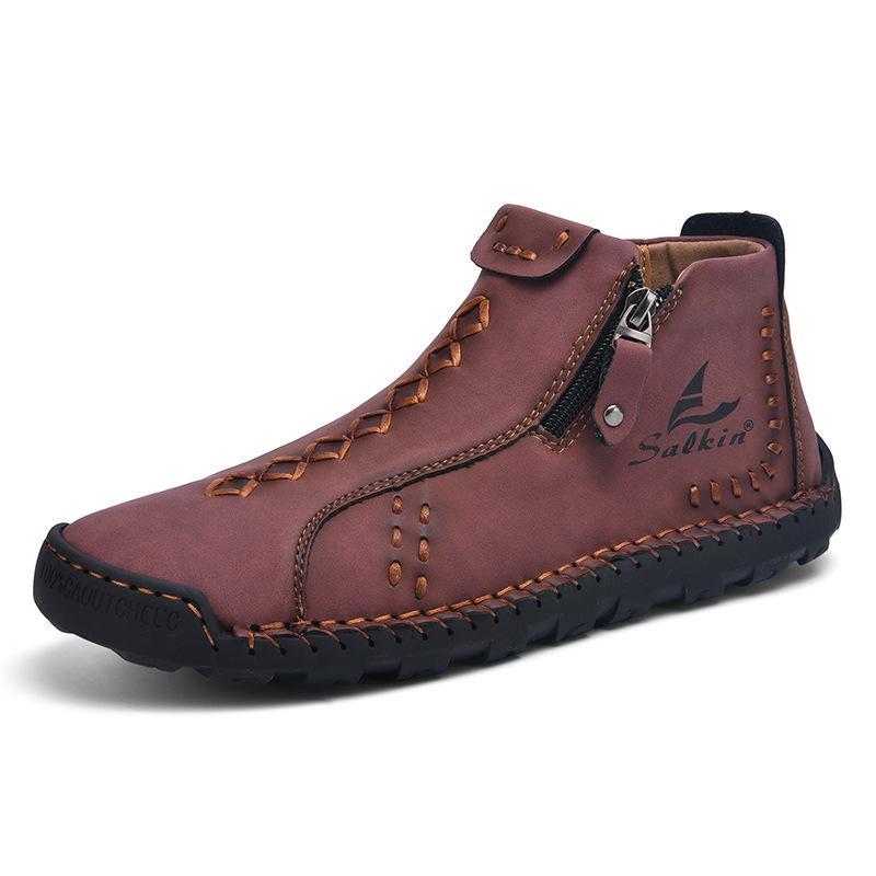Men s Cross-Border Martin Boots - New Style, Large Size, Zipper, Outdoor Short Casual Handmade Work Boots 38 красный