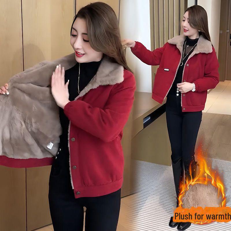 

Женская короткая бархатная парка - зимняя мода 2023 года: Универсальный, свободный, теплый и плотный. M [Recommended under 45 kg]