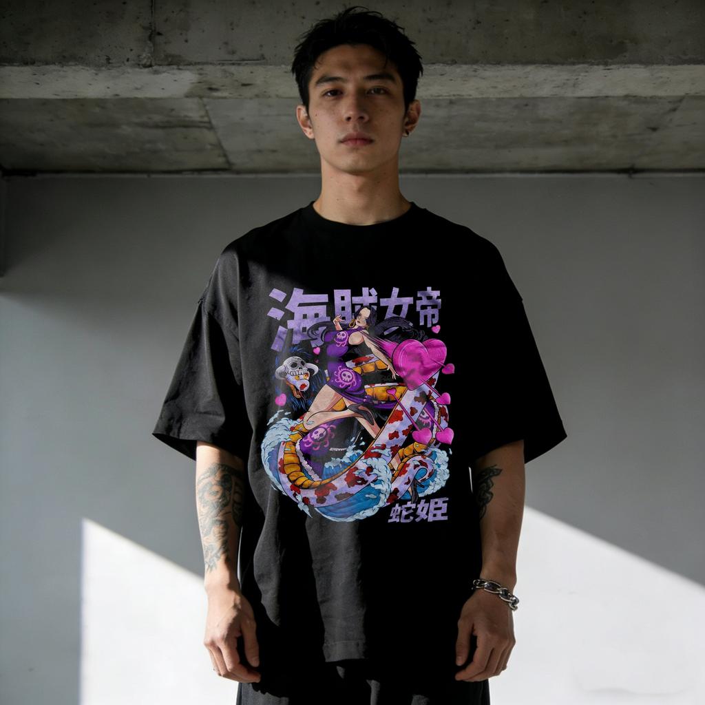One Piece Boa Hancock Print Cotton T-shirt Summer Anime Men Women 2026 Short-sleeved Retro Harajuku Y2K Streetwear Tee Tops