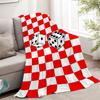 Red White Checkered Flannel Throw Blanket Dice Pattern Design Soft Cozy Fleece for Home, Office, Sofa Car All-Season Fun Gift