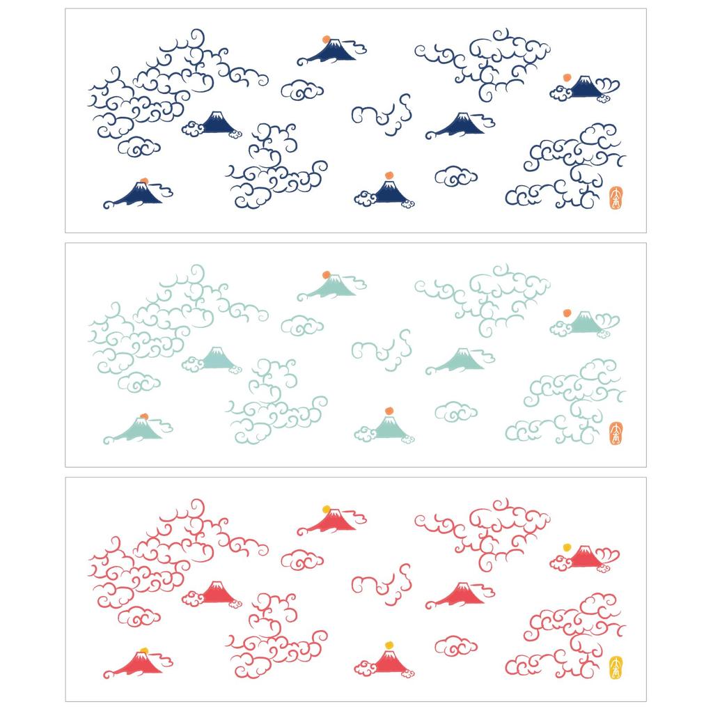 Cluster Tenugui Washed Gauze with Finish of Sea of Clouds and Fuji Pattern each in and Navy Japanese-made (Tenugui) Double-Layered Anti-Fray [Set 3