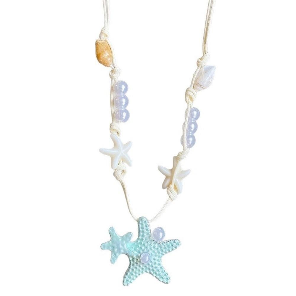 Bohemian Starfish Necklace Dopamine Bead Trendy Beach Necklace Fashion Starfish Shell Choker  Gift