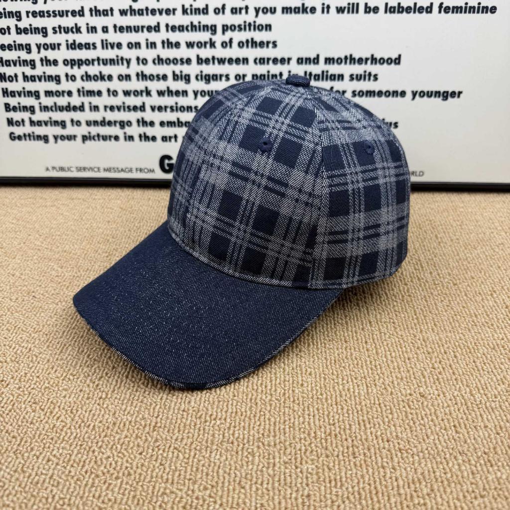 Retro Plaid Denim Baseball Cap Women's New American Plaid Cap Men's Versatile Sunshade Sunscreen Hat