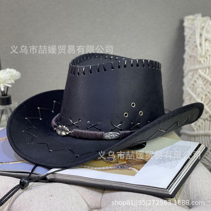 Leaf Rivet Belt Western Cowboy Hat Women's Spring and Summer Outdoor Travel Sunscreen Shade Mountaineering Men's and Women's Top Hats