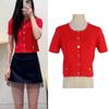 M Family Zoya Short Sleeve French Knit Cardigan - Slim Fit, Button Round Neck, Spring/Summer European & American Style.