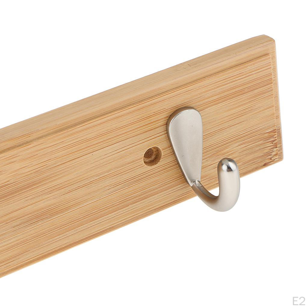 4 Hooks Bamboo Wall-Mounted Coat Hanger Rail Rack Hook Keys Holder