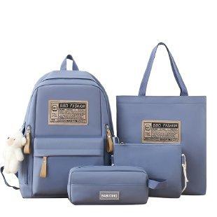 Schoolbag Large Capacity Korean Edition Student School Bag Four-piece Set Fashion Elements Versatile Campus Backpack Handbag Pencil Bag Crossbody