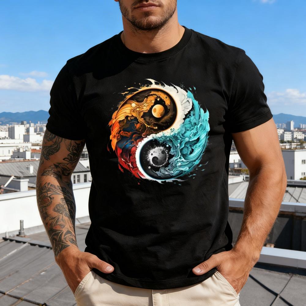 Yinyang Taijitu Diagram Shirt Yinyang Fish Flame Sun Wave Moon Printed Tee Eastern Philosophy Trend Tshirt Unisex Unisex Tshirt