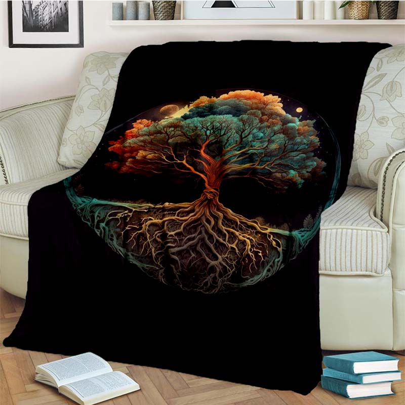 Tree of Life Mystical Celtic Art Print Flannel Blanket Cozy Warm Throw Sofa Bedroom Present Indoor Home Party Lounge Decor