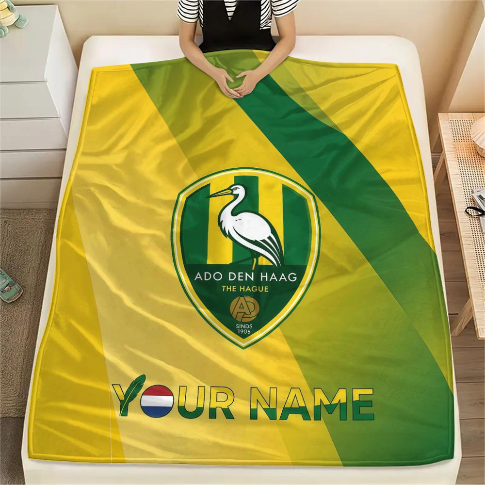 Custom Name ADO Den Haag Flannel Blanket, High quality Comfortable for All Seasons, Home Decor, Warmth and Comfort