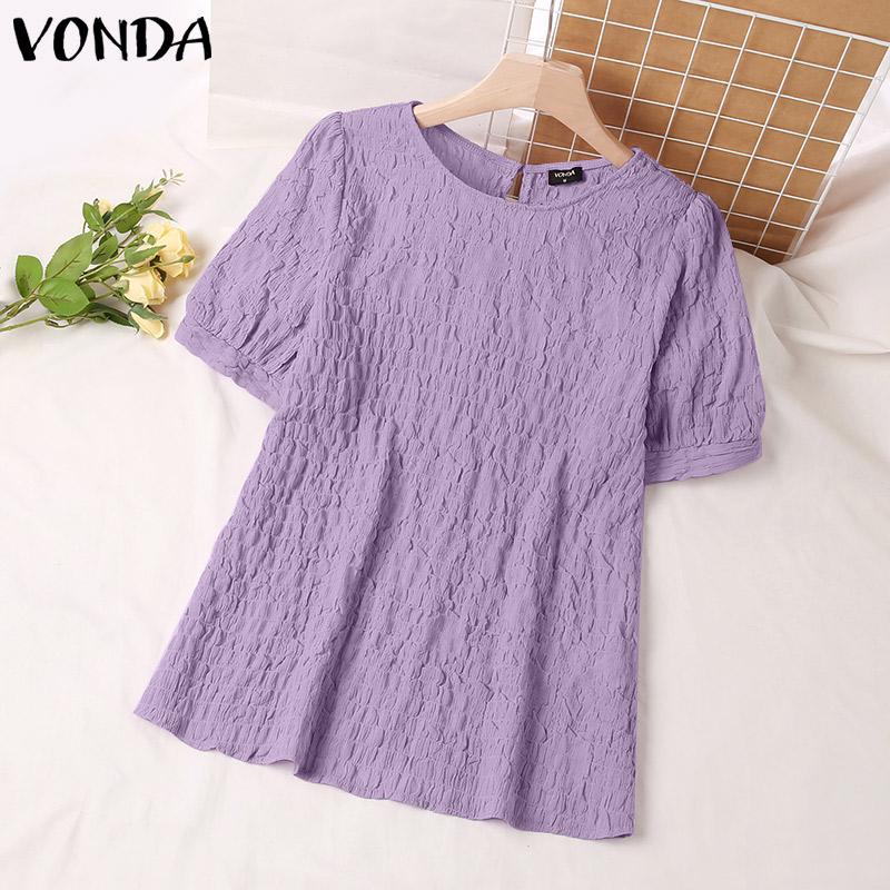 

VONDA Летние женские пышные однотонные топы с короткими рукавами