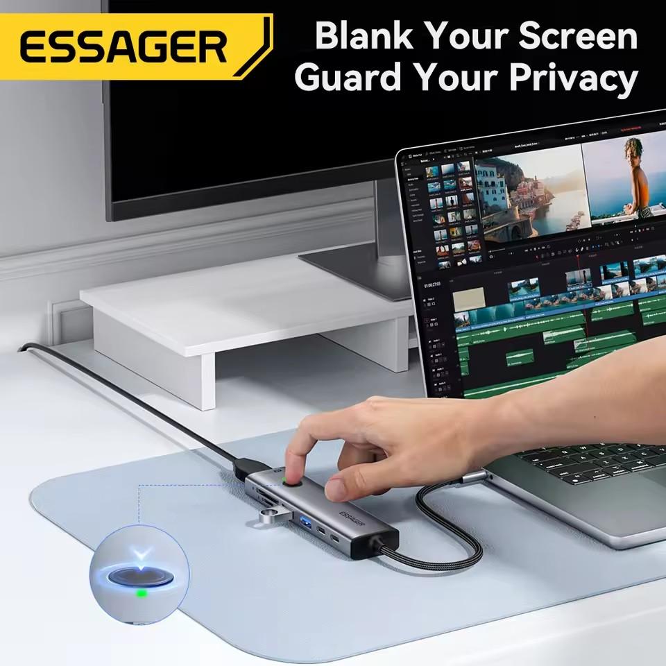 Essager 7 in 1 Typ C auf USB 3.0 Hub Erweiterungs-Dock-Adapter Typ C auf 4K@30Hz HDMI PD100W Lade-Dockingstation unterstützt SD/TF lesen
