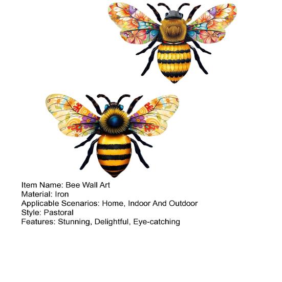 Metal Bee Wall Art Outdoor Large Bee Wall Hanging Sculpture with Floral Wings for Garden Patio Yard Lawn Fence Decor