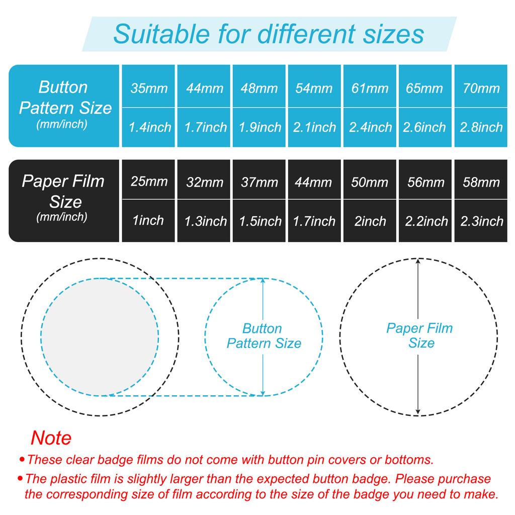 35/44/48/54/61/65/70/86mm Badge Film 100Pcs Transparent Circle Mylars Plastic Badge Protective Film Round Badge Button Maker