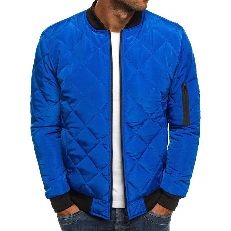 Einfarbige Herrenjacke aus Baumwolle mit Rautennaht und verdicktem Stehkragen aus Baumwolle, warme Winterkleidung aus Baumwolle