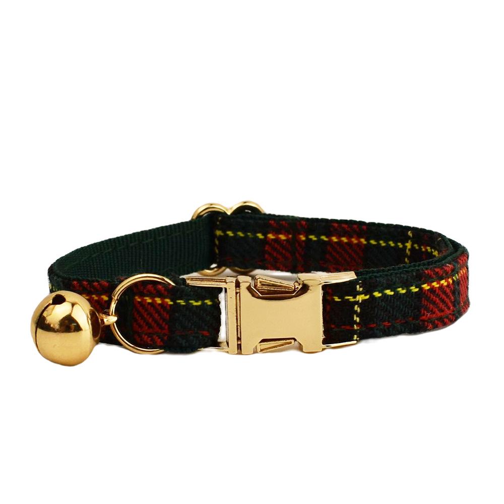 Plaid Series Engravable Pet Collar with Bell - For Cats & Dogs