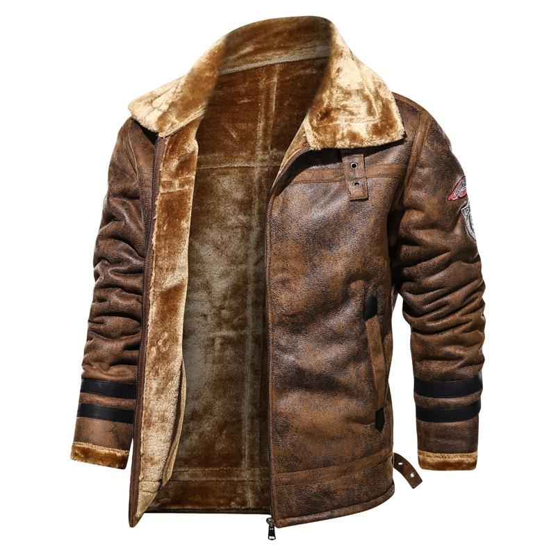 Winter Men's Lapel Fleece Jacket with Integrated Fleece and Thicker Fur