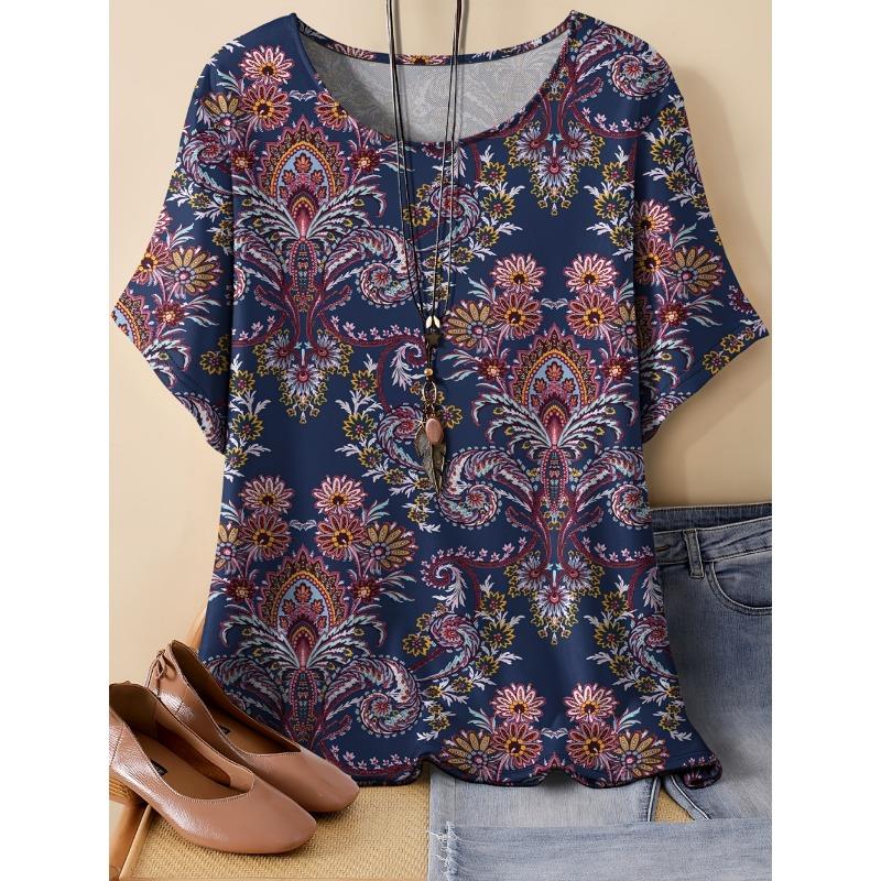 Paisley Pattern Women's 3D Print T-Shirt Ethnic Floral Short Sleeve Round Neck Casual Y2k Top Tees Summer Loose Female Clothing