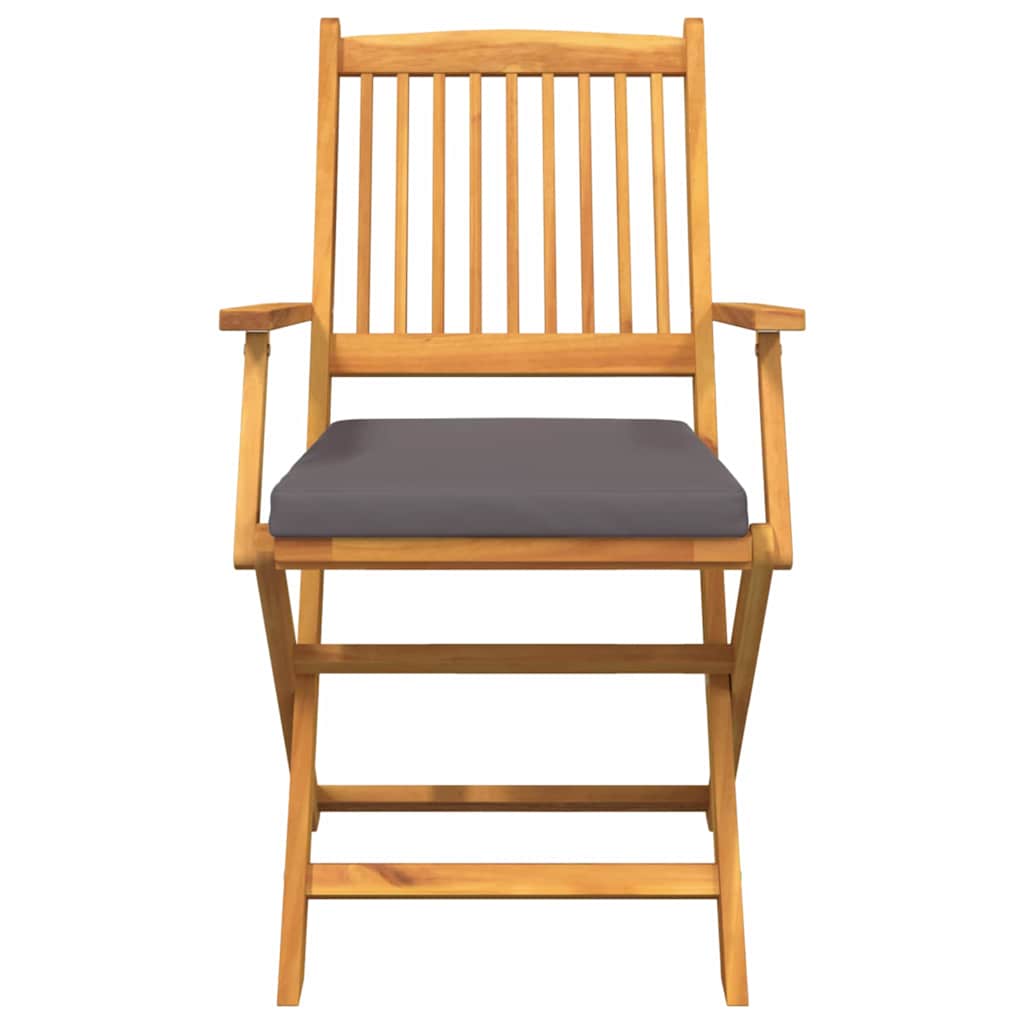 Folding Chair with Cushion 2 pcs Brown Solid Acacia Wood