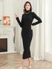 Hepburn Style Black Long-Sleeve Slimming Bandage Dress for Winter Women