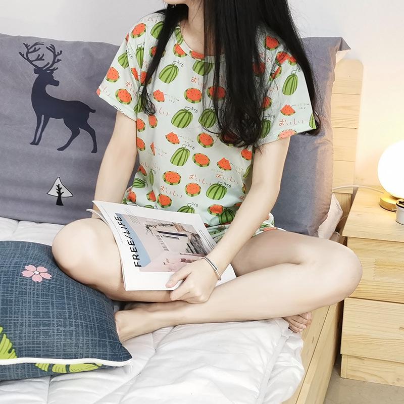 Damen Sommer Pyjama Set im koreanischen Stil mit Print - Frische, leichte Homewear für Studentinnen