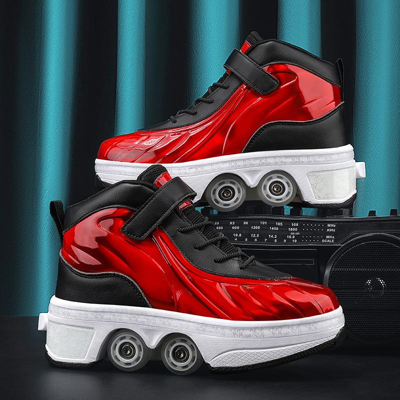 Parkour Shoes 4 Wheels Deformation Roller Skating Shoes Kids Adults Unisex Sneakers Street Urban Fitness FSK Quad Skating Shoes
