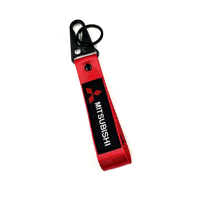 cyhk7 Embroidered Nylon Car Keychain for Mitsubishi Ralliart Logo Pajero Lancer Eclipse Galant Mirage L200 Motorcycle Key Ring hubcap