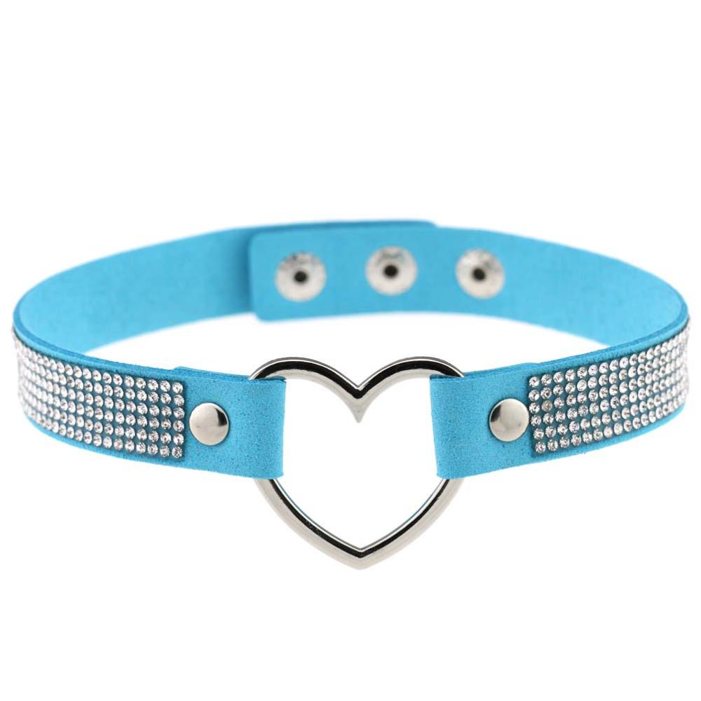 Black Leather Heart Rhinestone Choker Necklace Women Crystal Choker  Statement Chocker Collar Fashion Jewellery