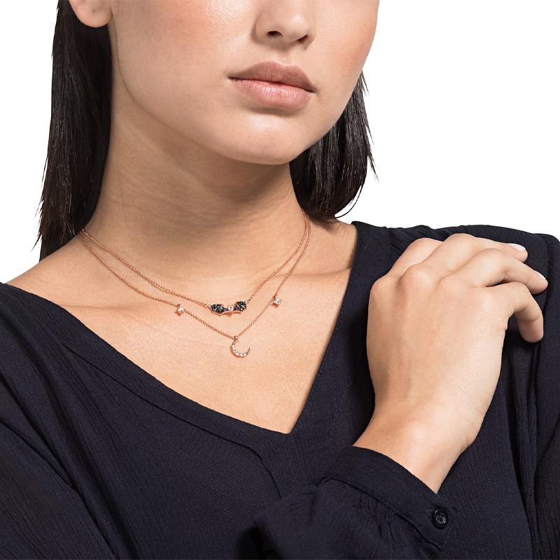 Swarovski Mysterious Bat Moon Double Chain Necklace Women necklace Rose-Gold 5491565
