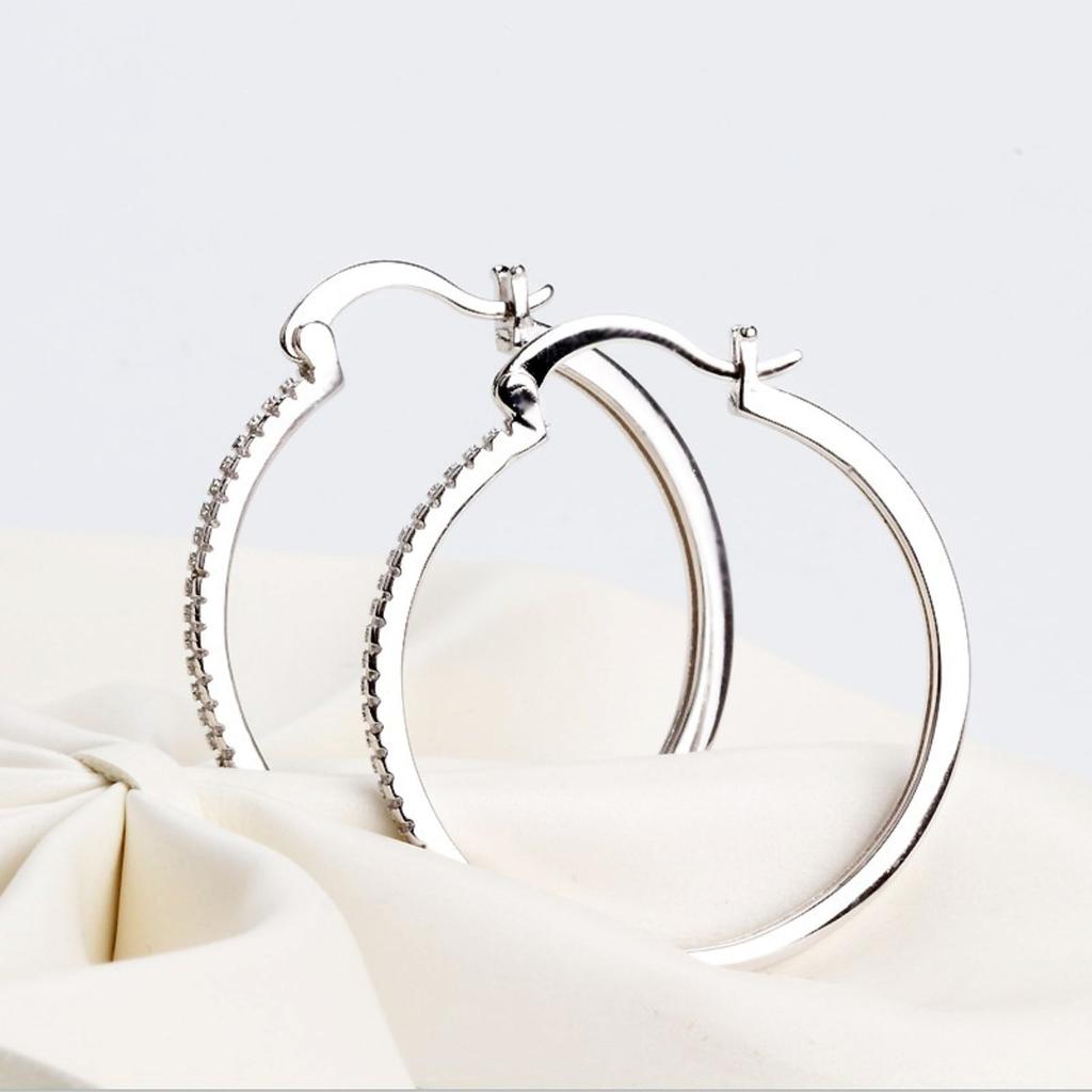 Thin Line Stone Pave Hoop Earrings Minimalist Sparkling Elegant Women Jewelry