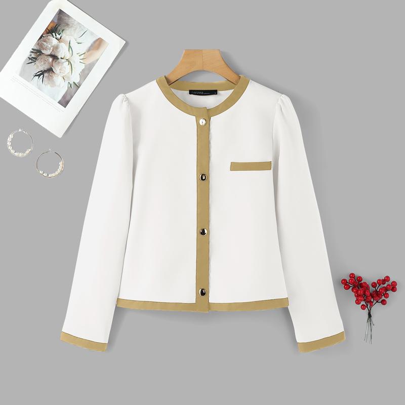 ZANZEA Women Casual Round Neck Splice Long Sleeve Blouse