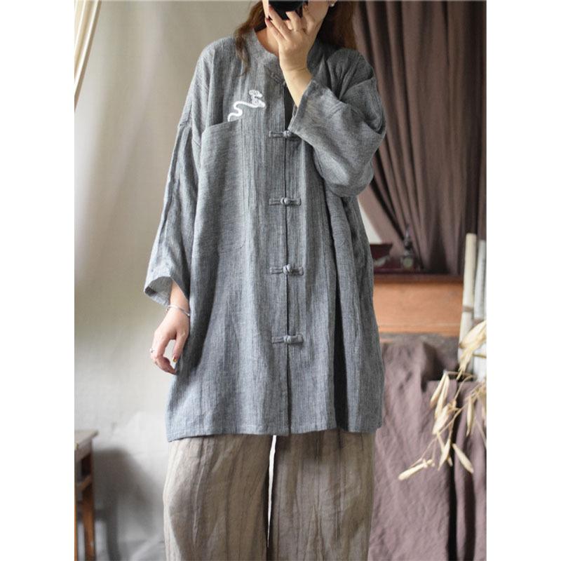 

Johnature женская весенняя однобортная винтажная рубашка в китайском стиле для стирки модная свободная повседневная рубашка с пряжкой One Size темно серый