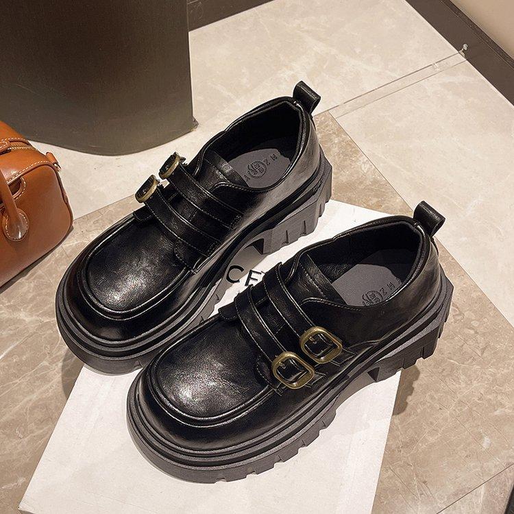 Platform British Style Small Leather Shoes Women's Autumn 2025 New Versatile Thick Heel Loafers Heightened One-pedal Single Shoes