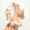 Women's pointed stiletto sandals women's shoes three-dimensional flower paint heel with ankle strap apricot heels