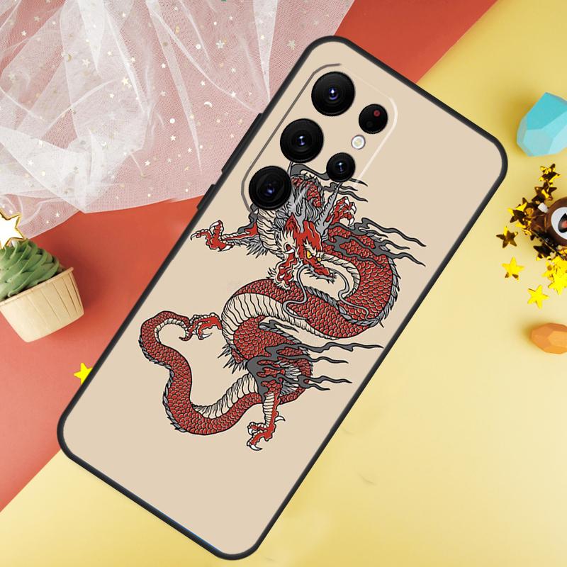 Japanese Dragon Style Funda For Samsung Galaxy S24 Ultra S23 S22 Plus S21 S20 FE S8 S9 S10 Note 10 20 Ultra Case