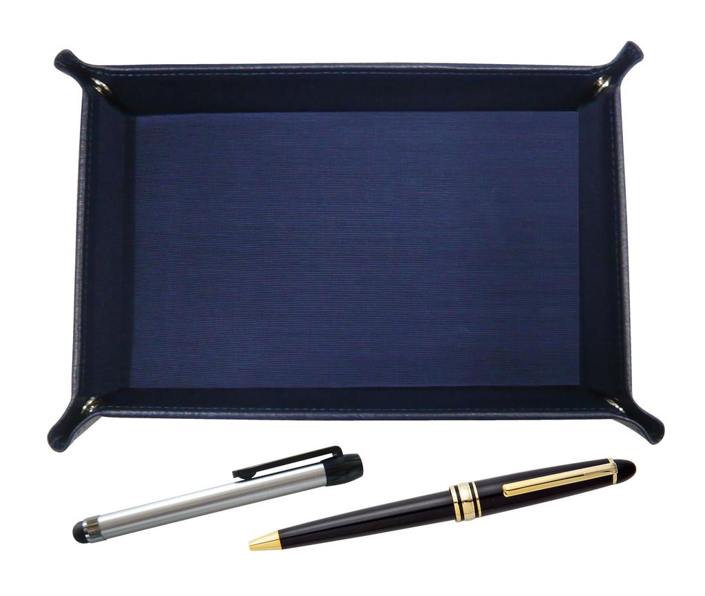 Japanese grained cowhide pen tray blue metal touch bar silver and metal ring cap slide type retro pen set TRAL-ALST-8838B