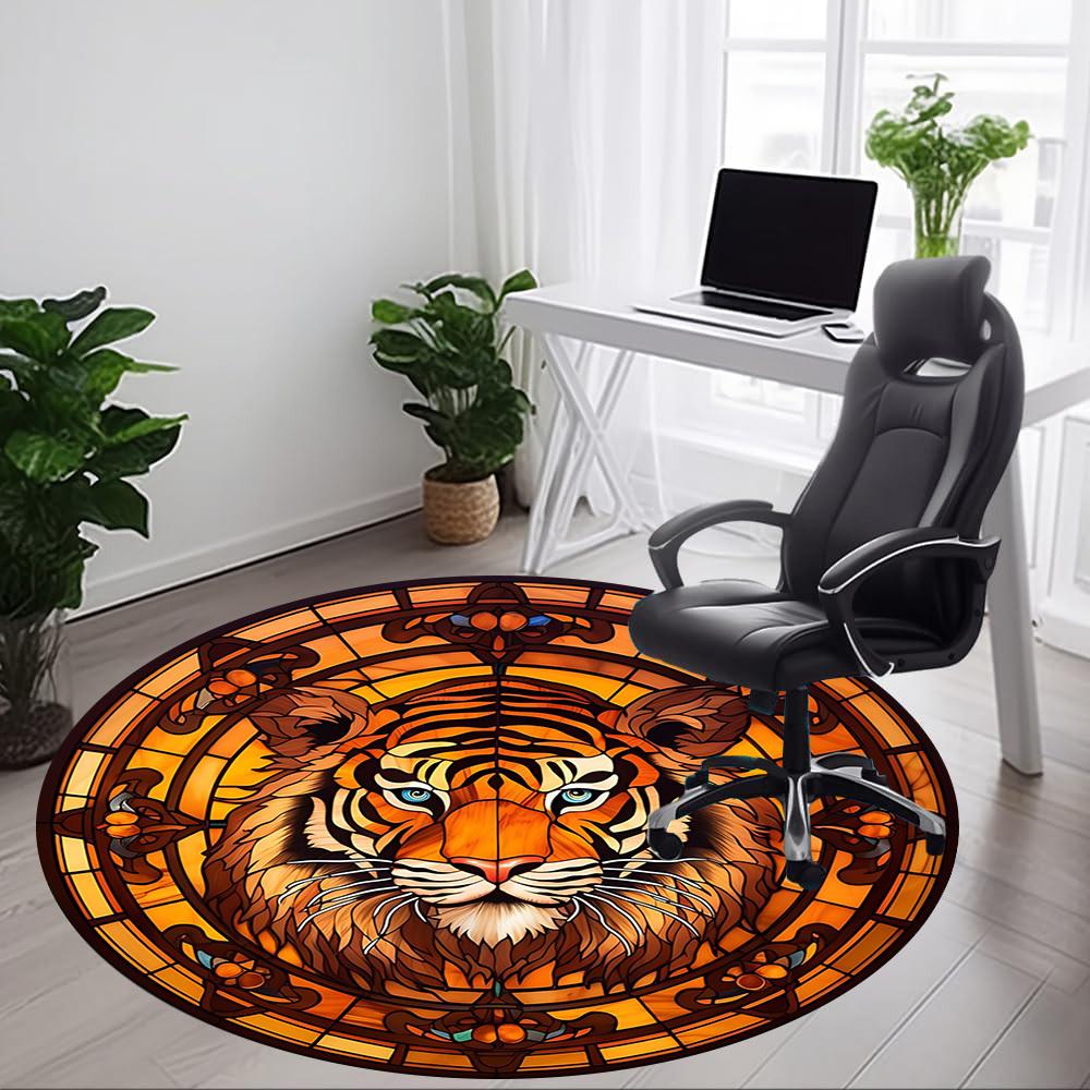 1 Stück Tiger Buntglas Büro Runder Teppich, Indoor-Matte Geeignet Für Büro, Unter Bürostühlen Schlafzimmer Wohnzimmer Heimdekoration, Raumdeko