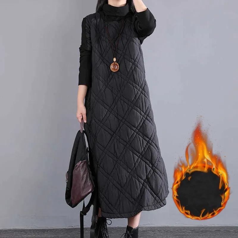 Plus Size Women's Turtleneck Cotton-padded Coat Women's Long Skirt Dress Women's Autumn and Winter Over-the-knee Quilted Thickened Bottoming Skirt