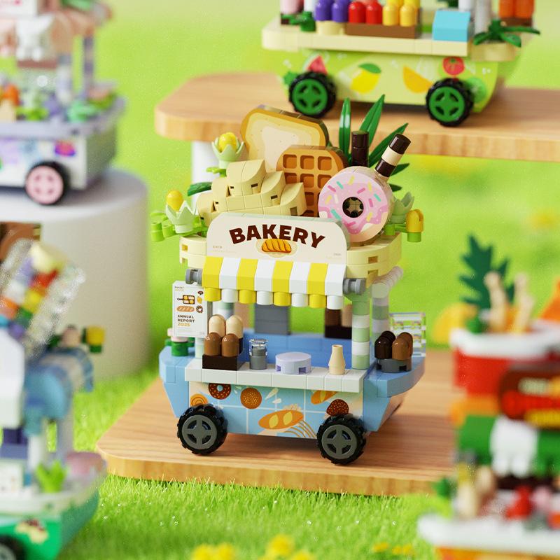 Mini Creative Street Food Cart Model Building Block Set Holiday Gift Display Cabinet Puzzle Toy For Adults And Kids